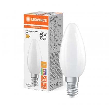 Ledvance E14 LED Kerzenlampe Classic dimmbar matt 4,2W wie 40W 2700K warmweißes Licht hohe Farbwiedergabe CRI97